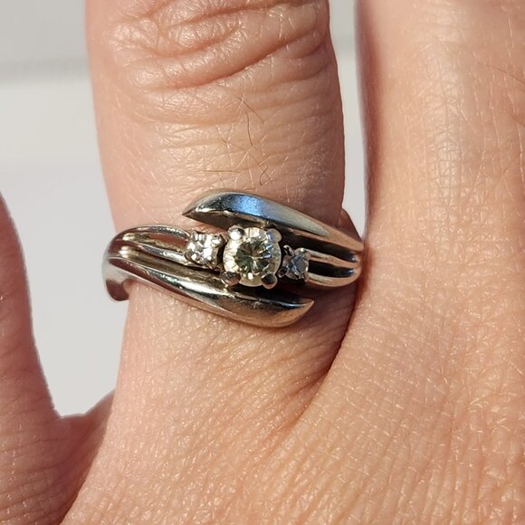 White Gold 18K Solid Natural 3 Diamond .45cts Ring Sz 5 4.28g VTG - Picture 1 of 14
